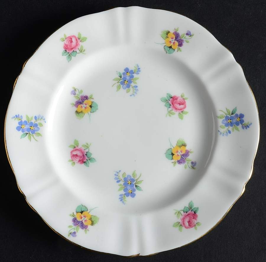 Floral Bouquet (Scalloped, Gold Trim) Bread & Butter Plate by Crown Staffordshire-1