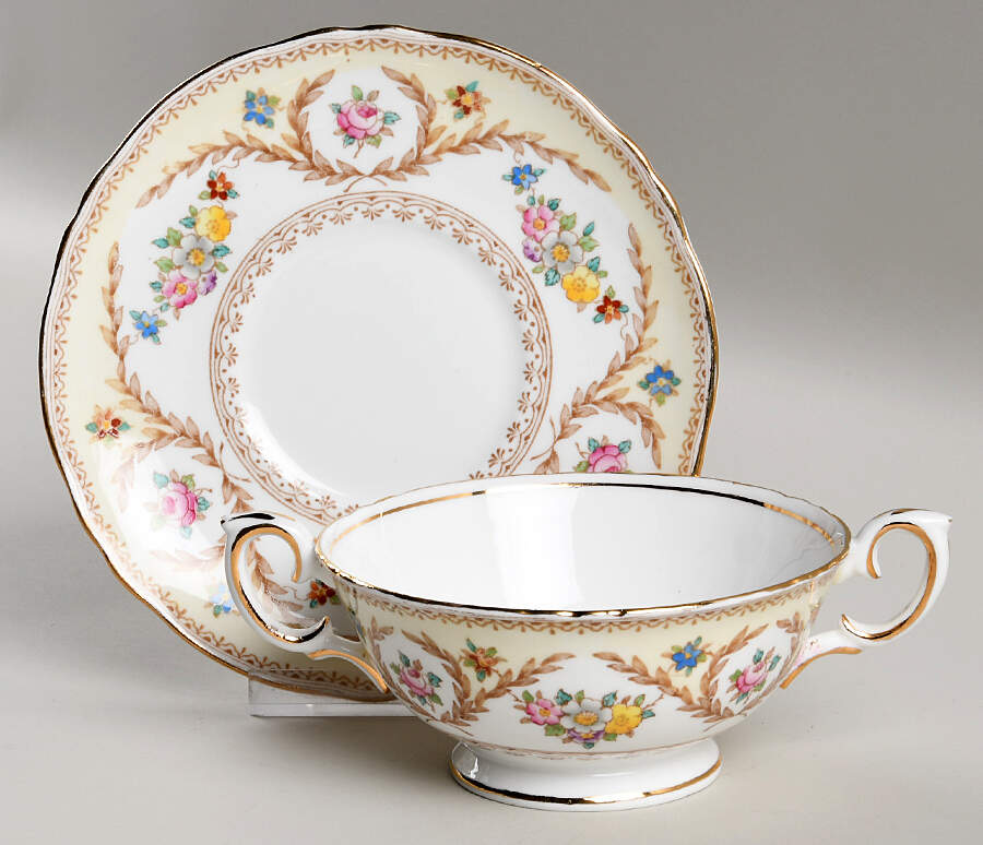 F15744 Footed Cream Soup Bowl & Saucer Set by Crown Staffordshire-1