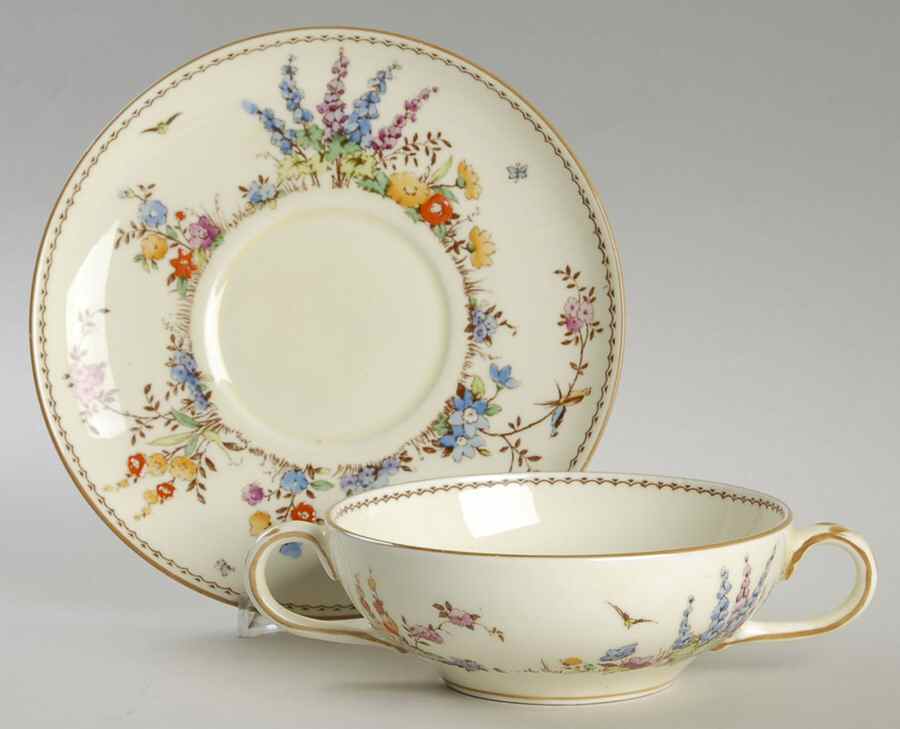 Flower Garden Flat Cream Soup Bowl & Saucer Set by Crown Staffordshire-1