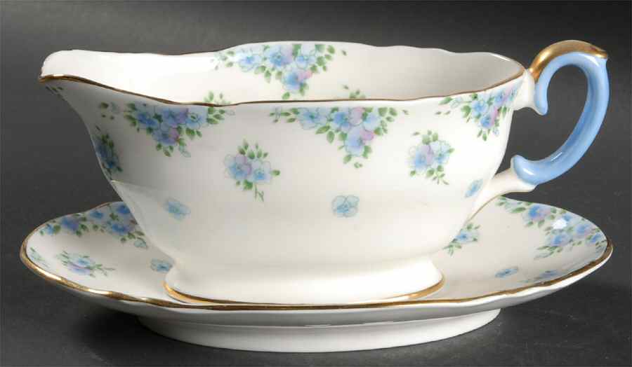 Forget Me Not Gravy Boat & Underplate by Crown Staffordshire-1