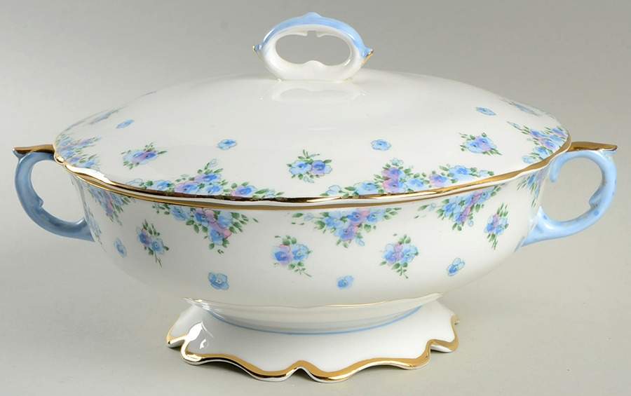 Forget Me Not Round Covered Vegetable by Crown Staffordshire-1