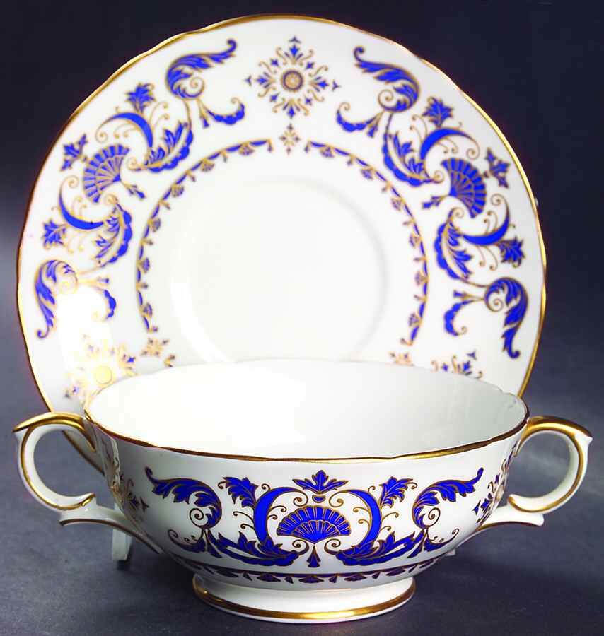 Grosvenor Square Footed Cream Soup Bowl & Saucer Set by Crown Staffordshire-1