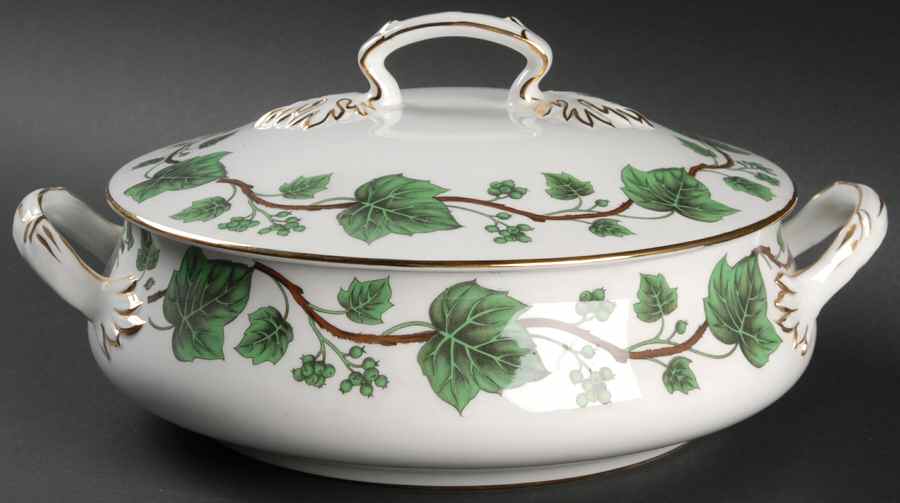 Green Vine Round Covered Vegetable by Crown Staffordshire-1