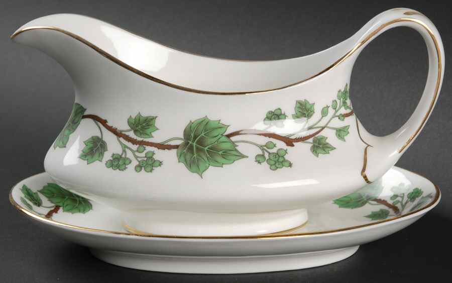 Green Vine Gravy Boat & Underplate by Crown Staffordshire-1
