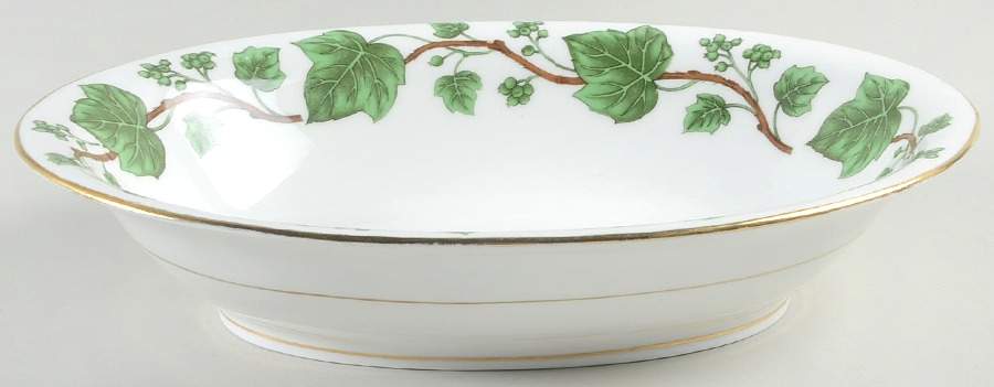 Green Vine 10" Oval Vegetable Bowl by Crown Staffordshire-1