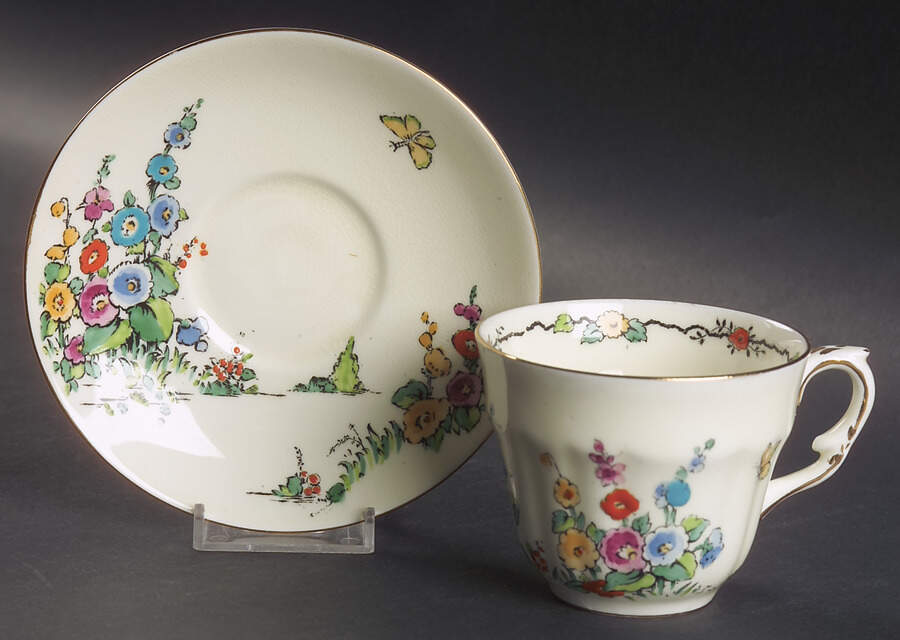 Hollyhock Flat Cup & Saucer Set by Crown Staffordshire-1