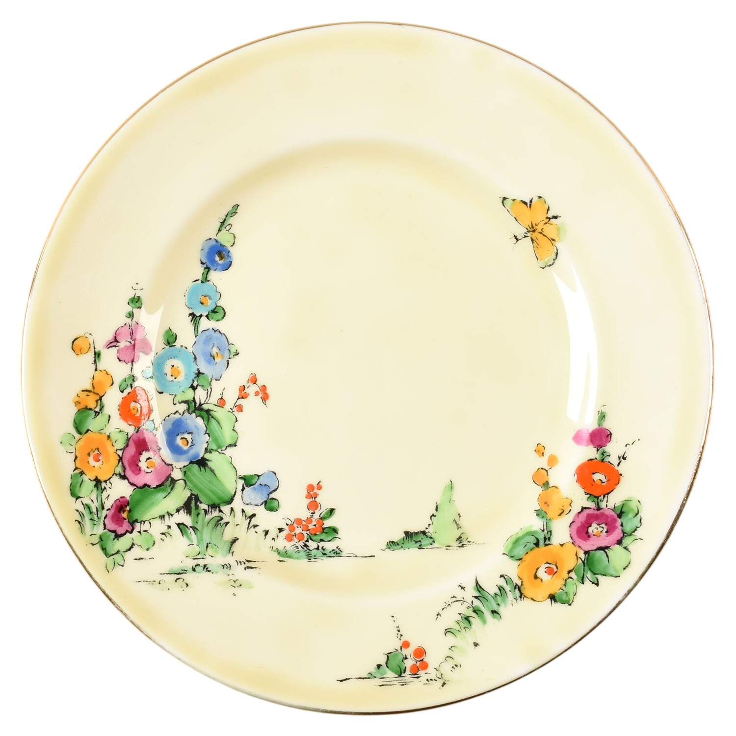 Hollyhock Bread & Butter Plate by Crown Staffordshire-1