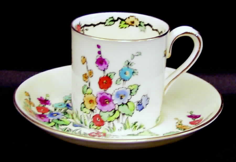Hollyhock Flat Demitasse Cup & Saucer Set by Crown Staffordshire-1