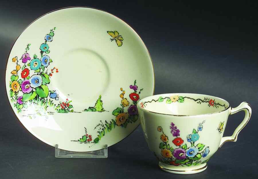 Hollyhock Footed Cup & Saucer Set by Crown Staffordshire-1