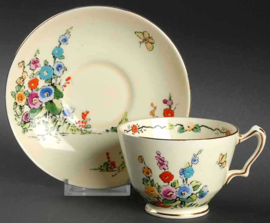 Hollyhock Footed Cup & Saucer Set by Crown Staffordshire-1