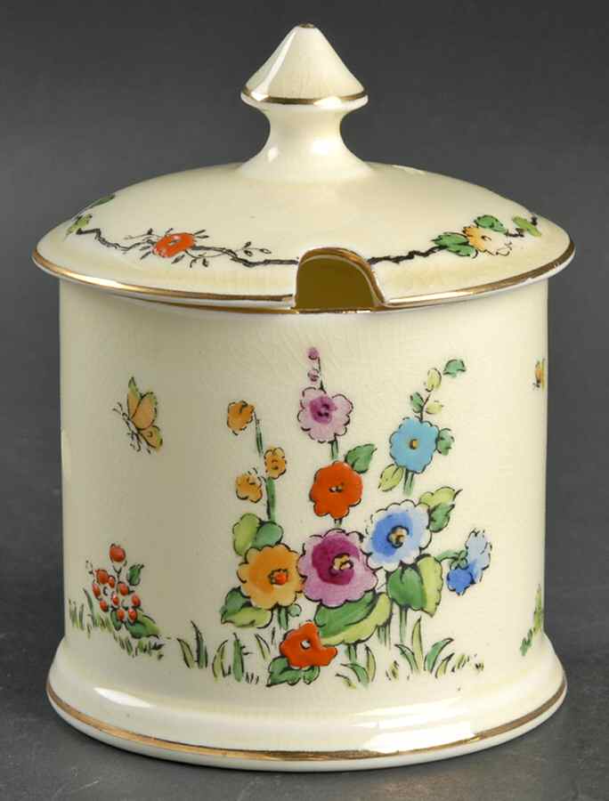 Hollyhock Jam/Jelly & Lid by Crown Staffordshire-1