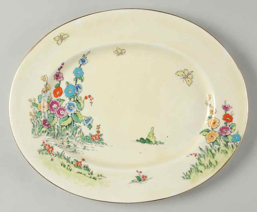 Hollyhock 11" Oval Serving Platter by Crown Staffordshire-1