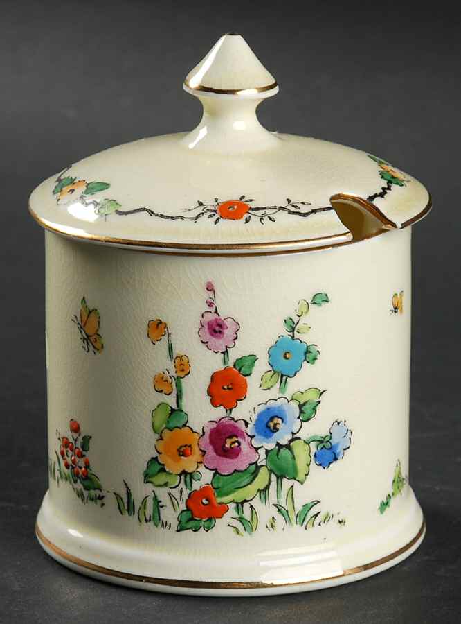 Hollyhock Jam/Jelly & Lid W/Underplate by Crown Staffordshire-1