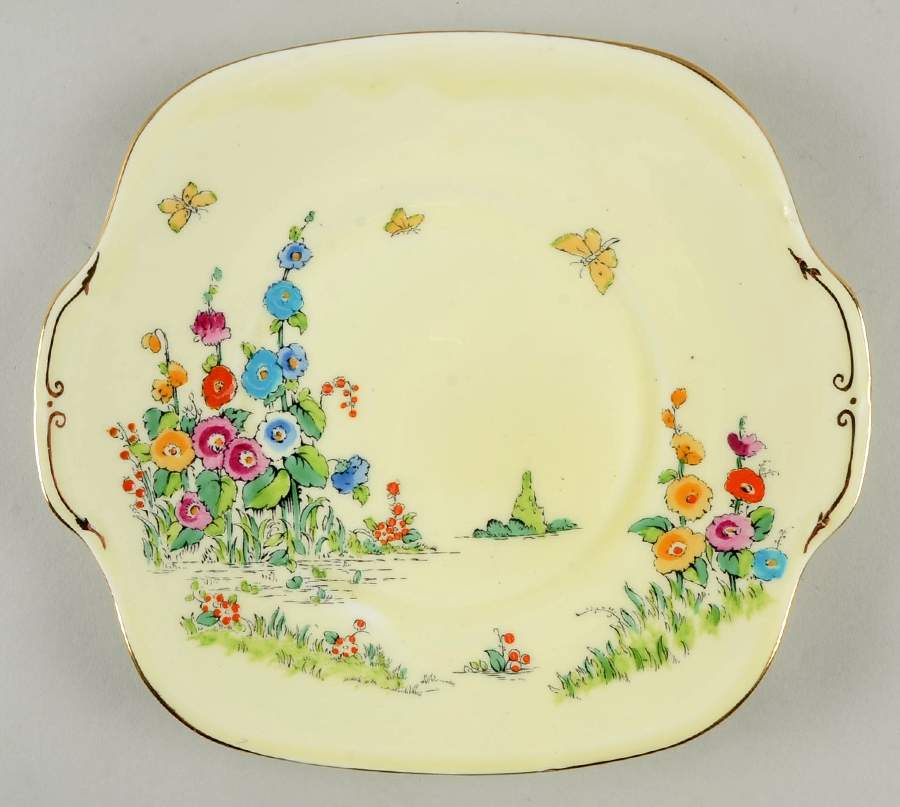 Hollyhock Square Cake Plate by Crown Staffordshire-1