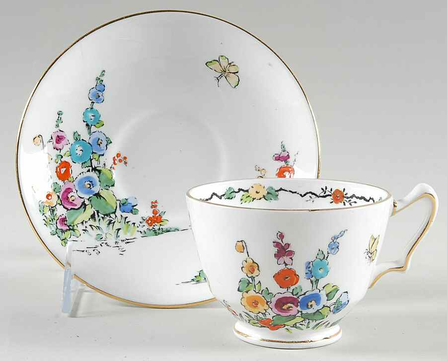 Hollyhock Footed Cup & Saucer Set by Crown Staffordshire-1