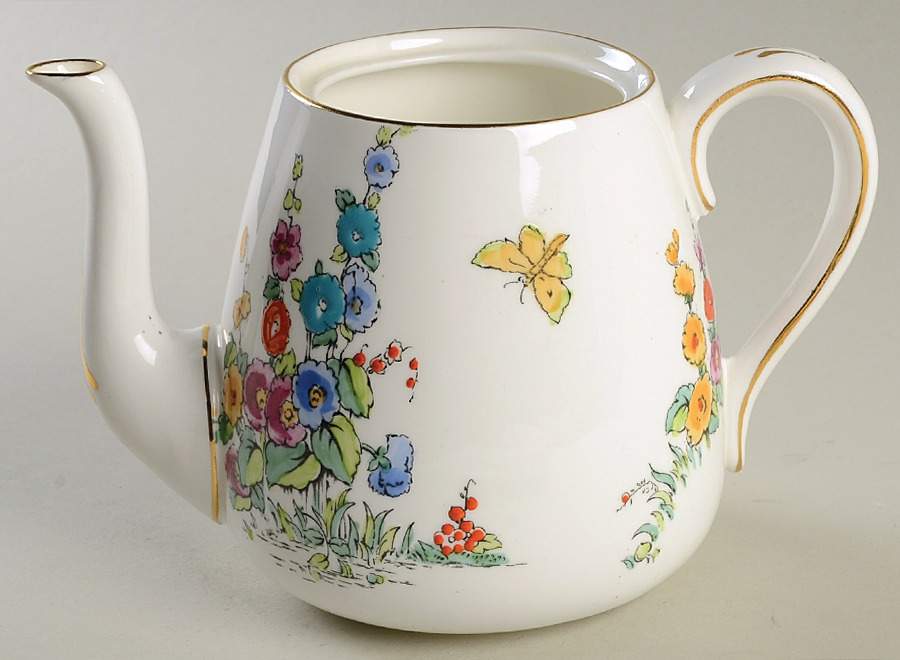 Hollyhock Teapot No Lid by Crown Staffordshire-1