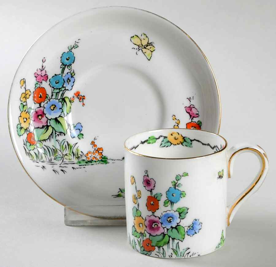 Hollyhock Flat Demitasse Cup & Saucer Set by Crown Staffordshire-1