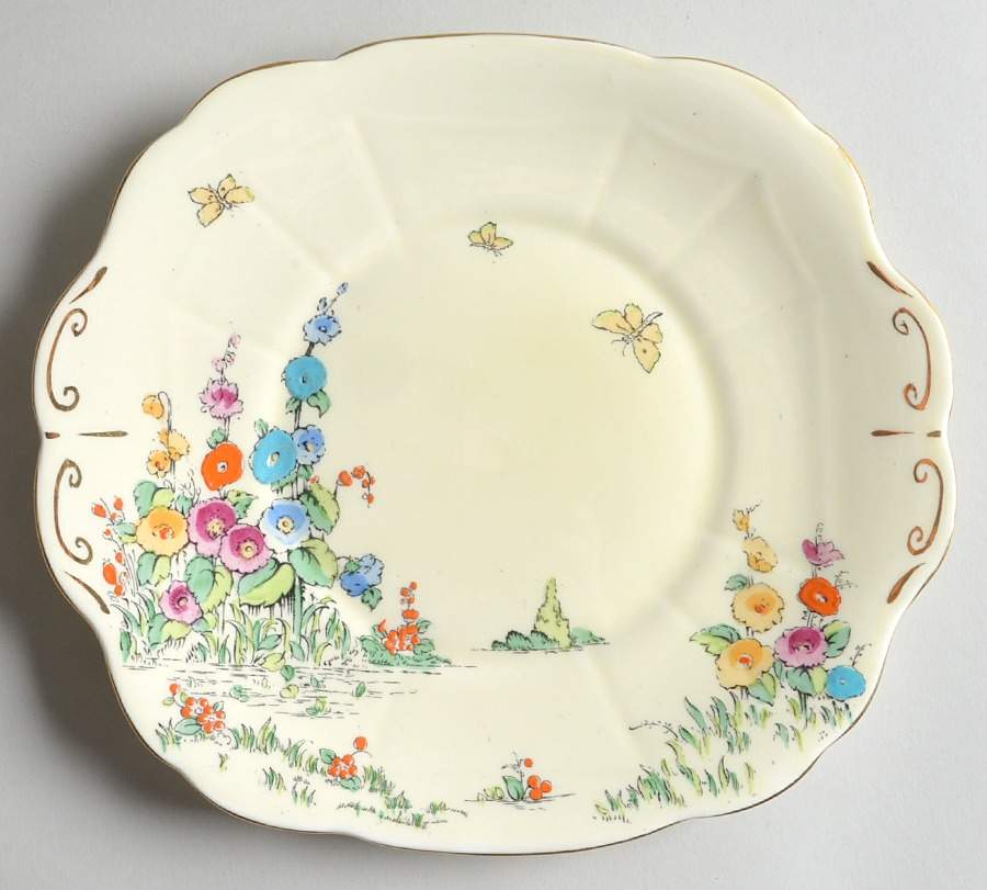 Hollyhock Square Handled Cake Plate by Crown Staffordshire-1