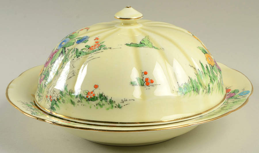 Hollyhock Muffin Dish & Lid by Crown Staffordshire-1
