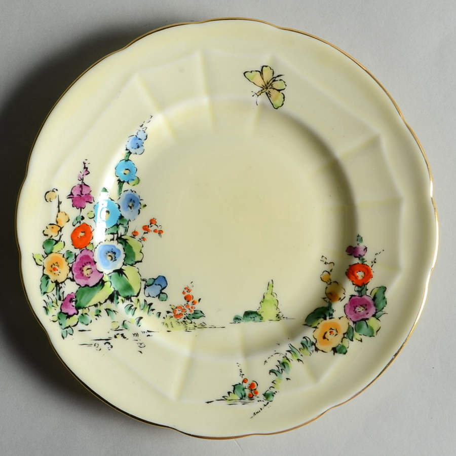 Hollyhock Bread & Butter Plate by Crown Staffordshire-1