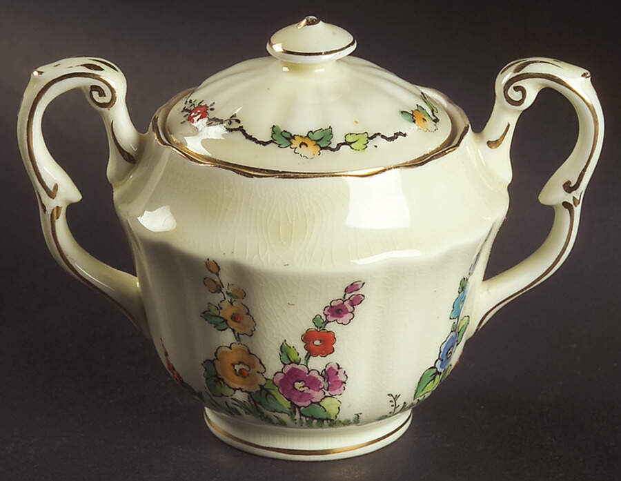 Hollyhock Sugar Bowl & Lid by Crown Staffordshire-1