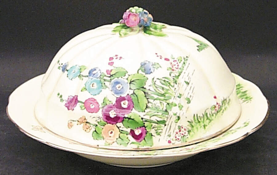 Hollyhock Muffin Dish & Lid by Crown Staffordshire-1
