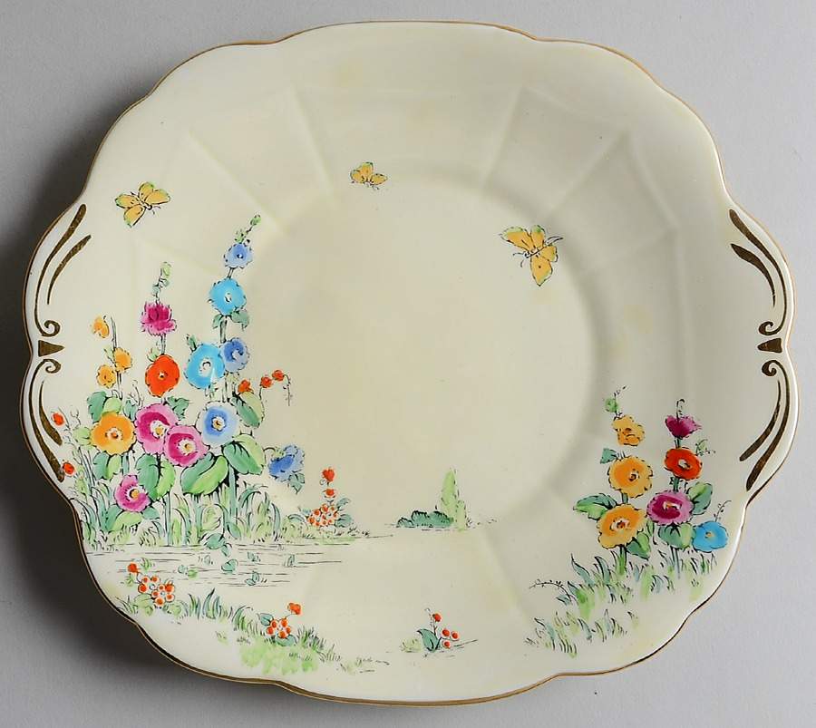 Hollyhock Square Handled Cake Plate by Crown Staffordshire-1