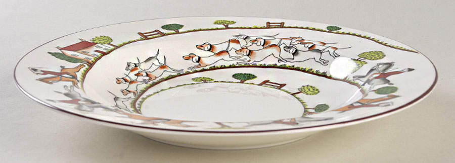 Hunting Scene Large Rim Soup Bowl by Crown Staffordshire-1