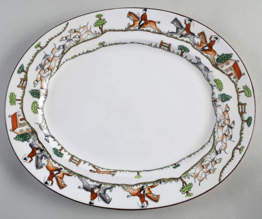 Hunting Scene 13" Oval Serving Platter by Crown Staffordshire-1