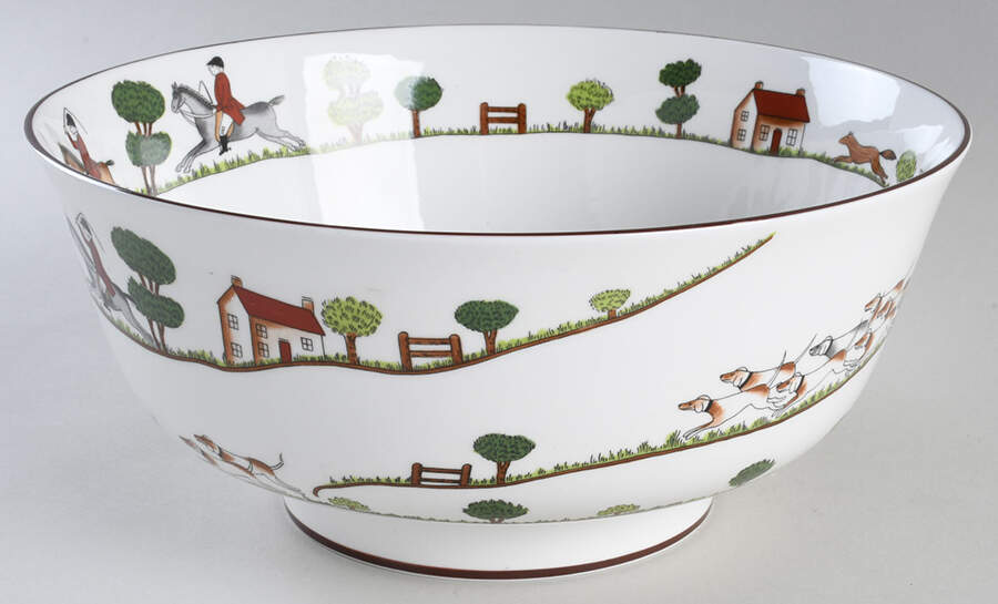 Hunting Scene Oriental Salad Serving Bowl by Crown Staffordshire-1