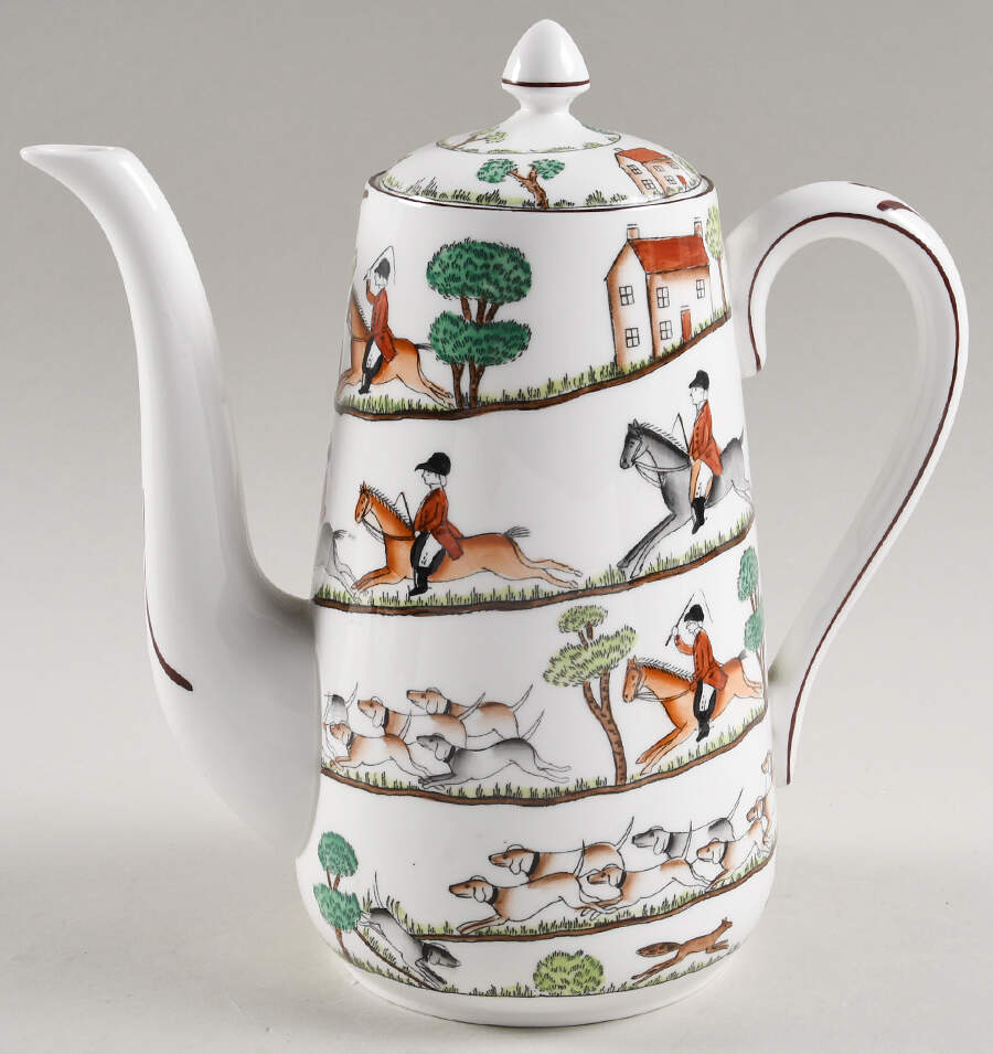 Hunting Scene Coffee Pot & Lid by Crown Staffordshire-1