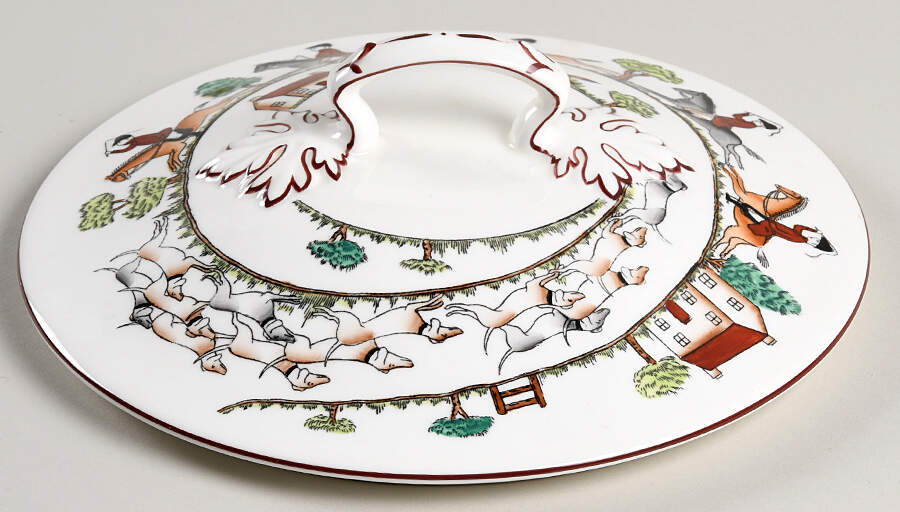 Hunting Scene Lid for Round Vegetable by Crown Staffordshire-1