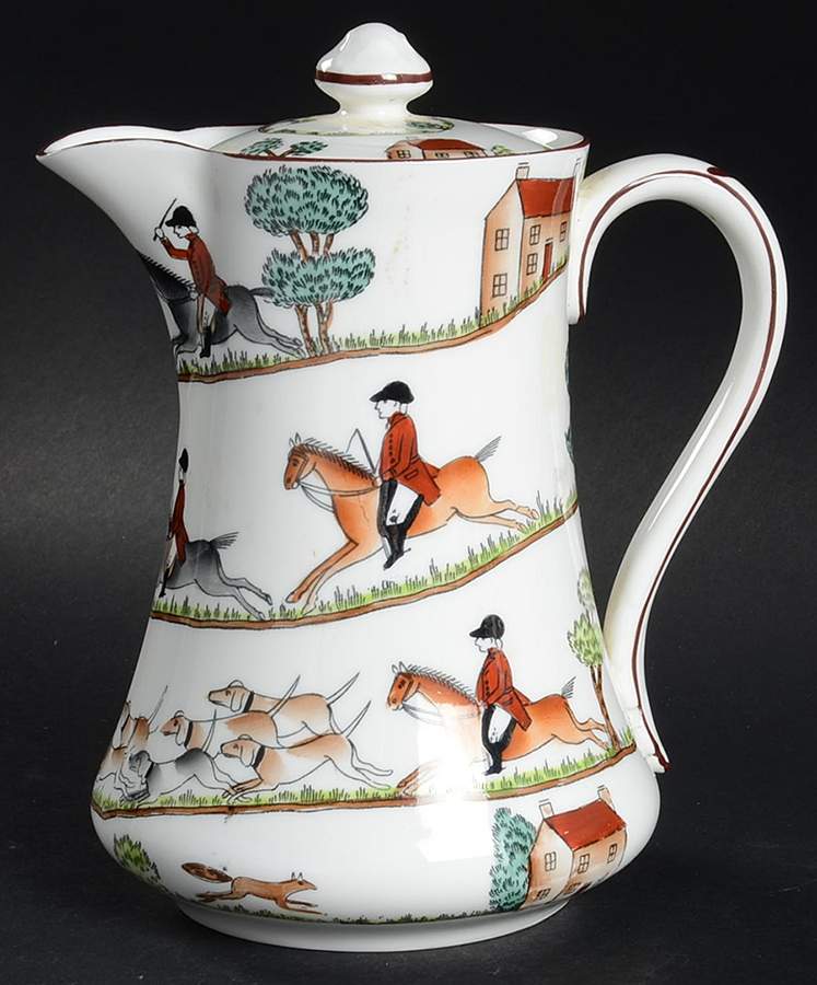 Hunting Scene Hot Water Jug & Lid by Crown Staffordshire-1