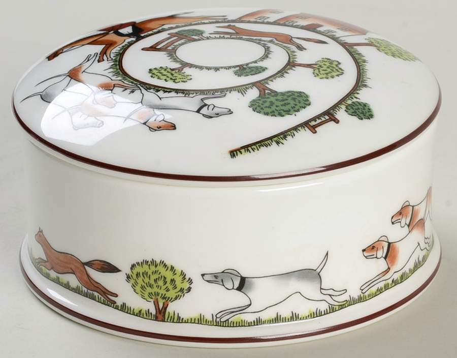 Hunting Scene 3" Round Box & Lid by Crown Staffordshire-1