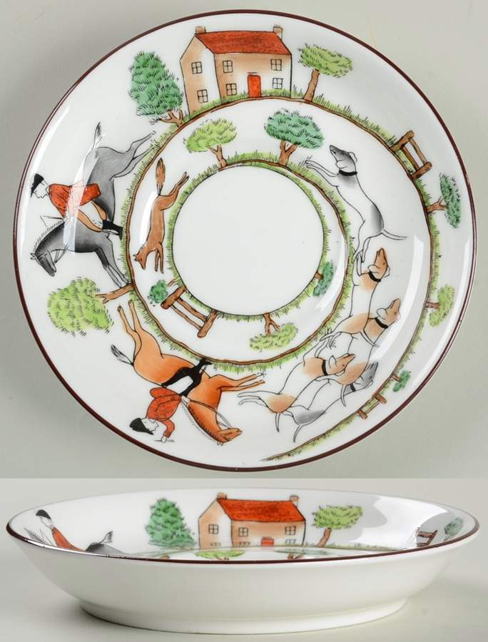 Hunting Scene Saucer for Flat Demitasse Cup by Crown Staffordshire-1