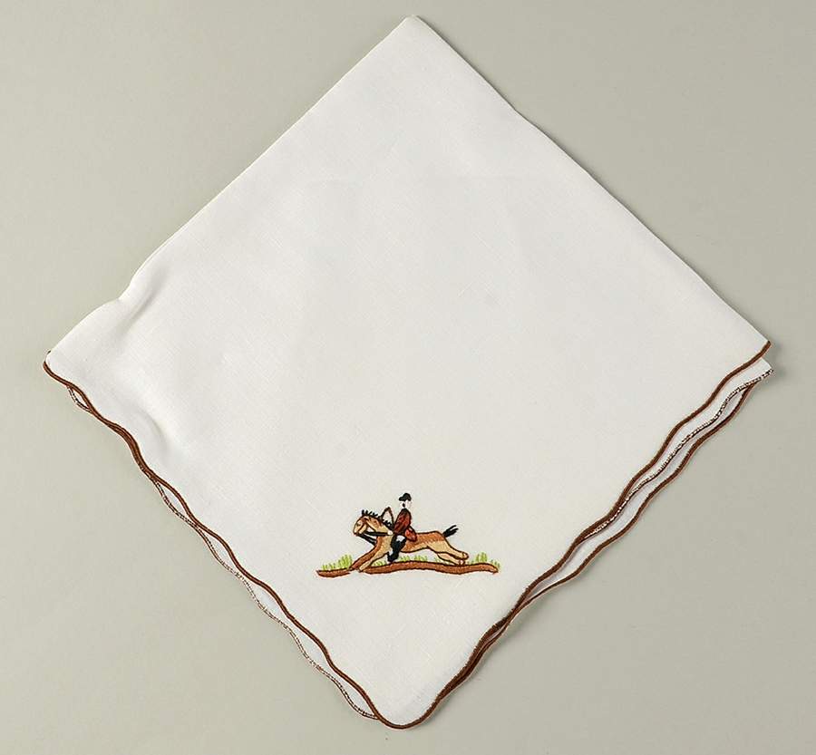 Hunting Scene Embroidered Cloth Napkin by Crown Staffordshire-1