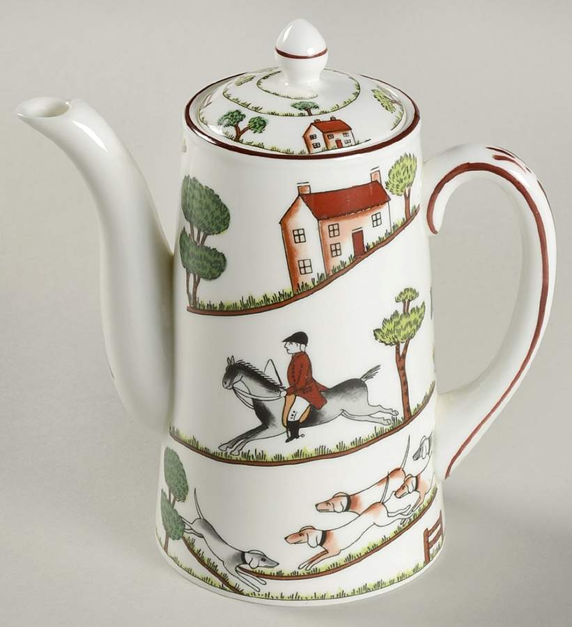 Hunting Scene Mini Coffee Pot & Lid by Crown Staffordshire-1