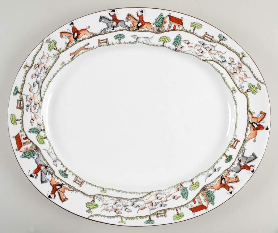 Hunting Scene 15" Oval Serving Platter by Crown Staffordshire-1