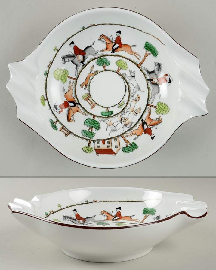 Hunting Scene Cigar Ashtray by Crown Staffordshire-1