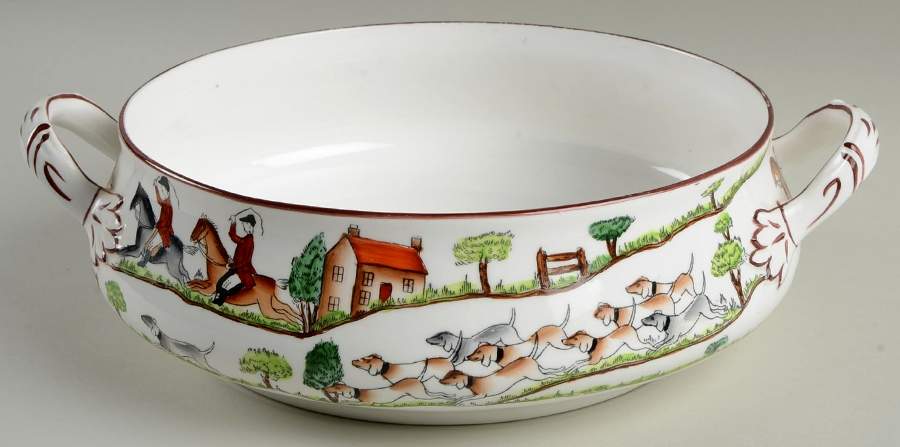Hunting Scene Round Vegetable No Lid by Crown Staffordshire-1