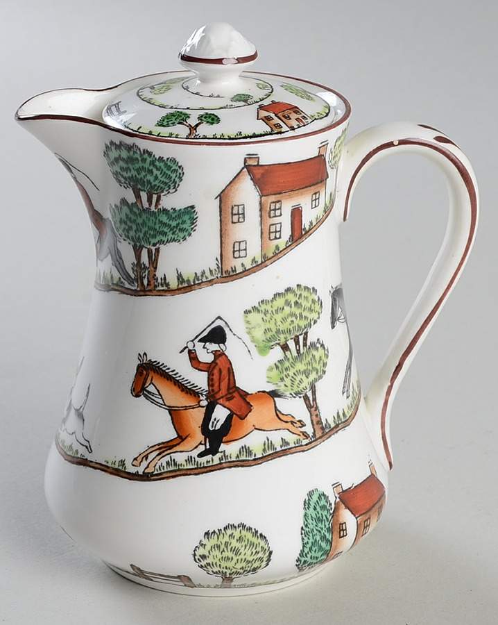 Hunting Scene Hot Water Jug & Lid by Crown Staffordshire-1