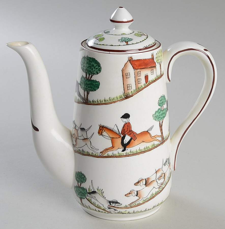 Hunting Scene Mini Coffee Pot & Lid by Crown Staffordshire-1