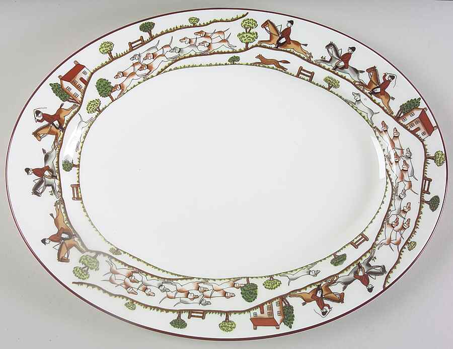 Hunting Scene 15" Oval Serving Platter by Crown Staffordshire-1