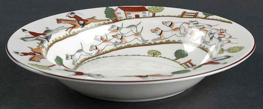 Hunting Scene Rim Soup Bowl by Crown Staffordshire-1