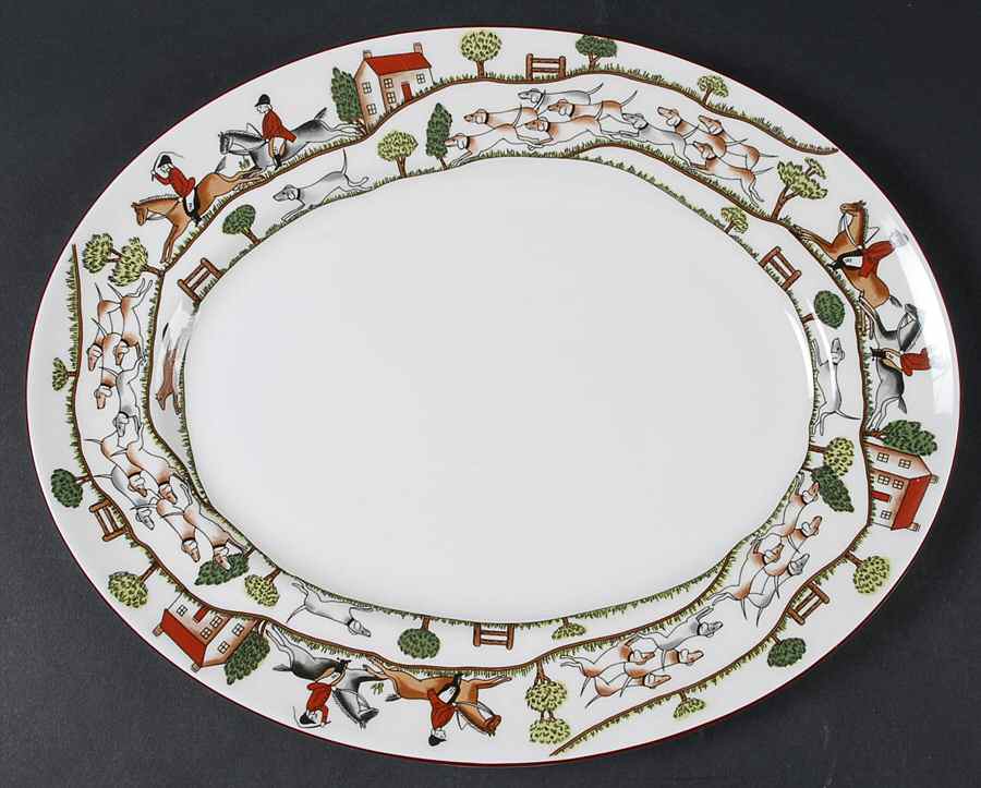 Hunting Scene 13" Oval Serving Platter by Crown Staffordshire-1