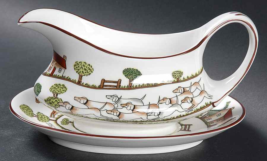 Hunting Scene Gravy Boat & Underplate by Crown Staffordshire-1