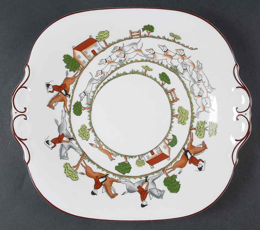 Hunting Scene Square Handled Cake Plate by Crown Staffordshire-1