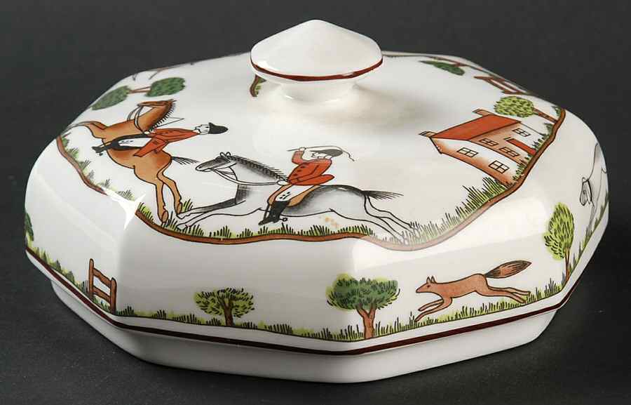 Hunting Scene Lid for 4" Octagonal Jar by Crown Staffordshire-1
