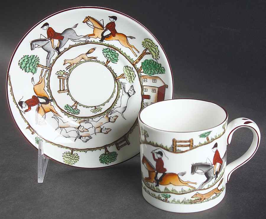 Hunting Scene Flat Cup & Saucer Set by Crown Staffordshire-1