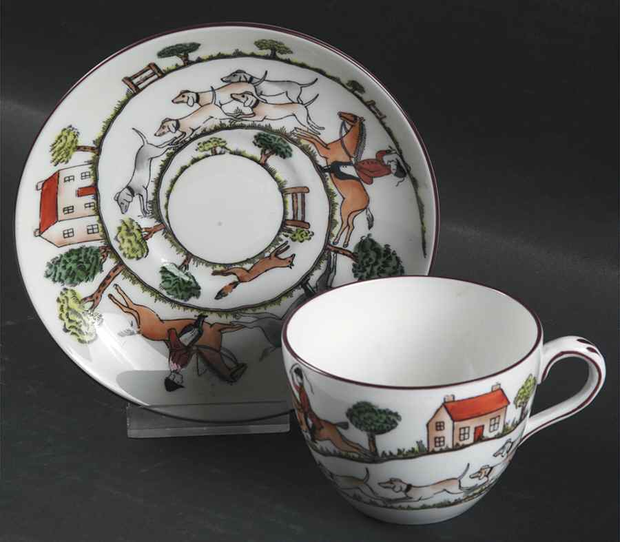 Hunting Scene Flat Cup & Saucer Set by Crown Staffordshire-1